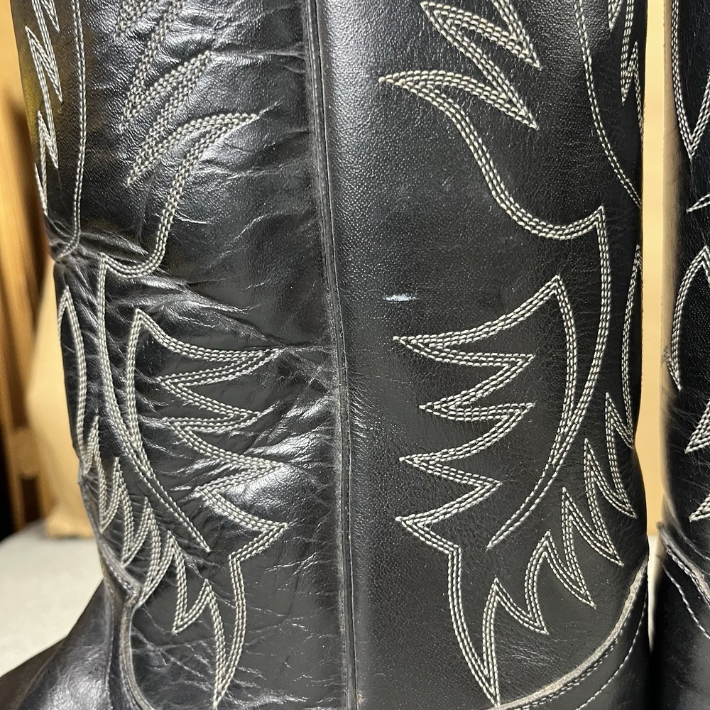 Justin Boots 2041 Mens 13 A Boot Black Leather Mid Calf Embroidered Western Boot - Picture 7 of 11